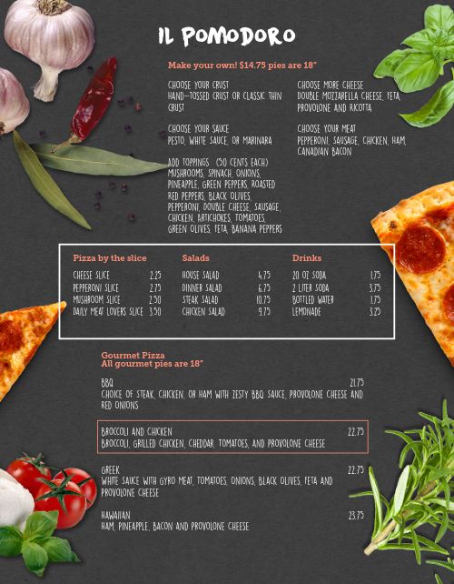 Blackboard Pizza Menu page 1 preview