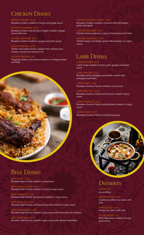 Upscale Indian Menu Design Template by MustHaveMenus