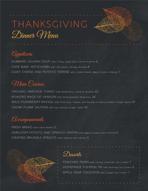 Special Thanksgiving Menu