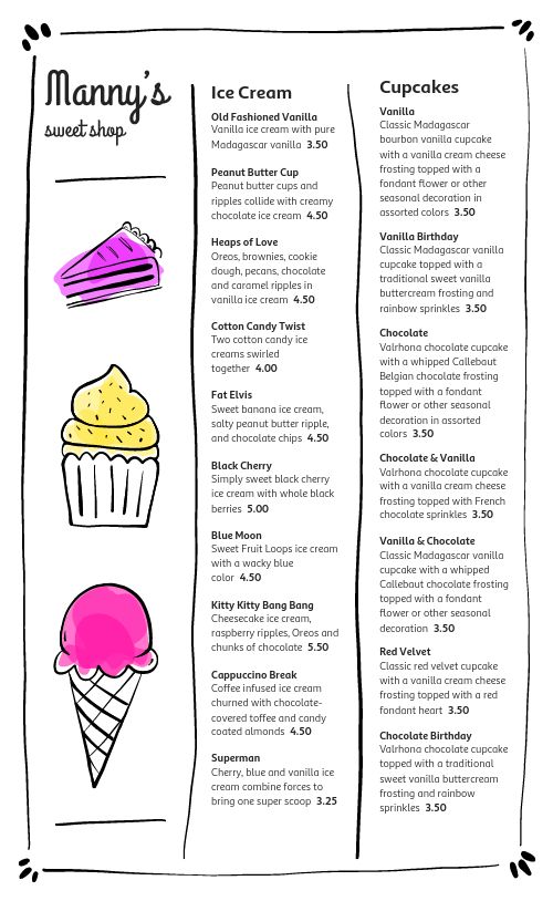 Fun Dessert Menu page 1 preview