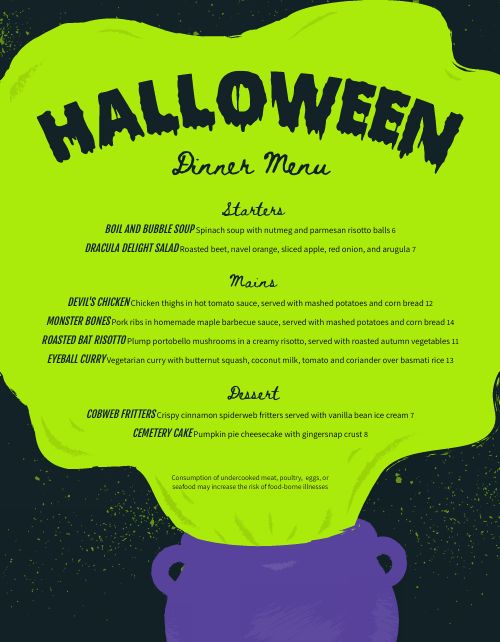 Green Halloween Menu page 1 preview