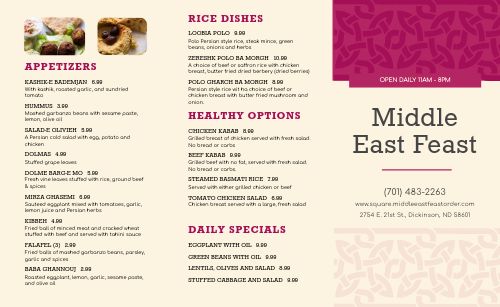 Patterned Middle Eastern Takeout Menu