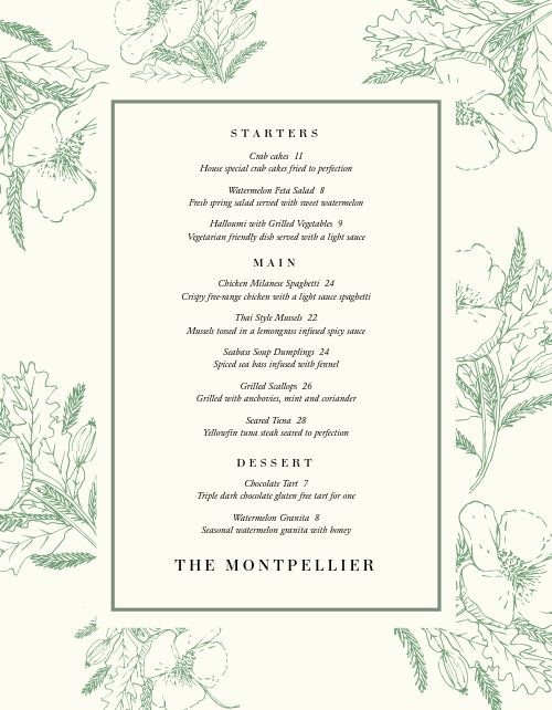 Flowery Fine Dining Menu page 1 preview