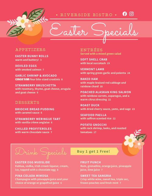 Easter Specials Menu page 1 preview