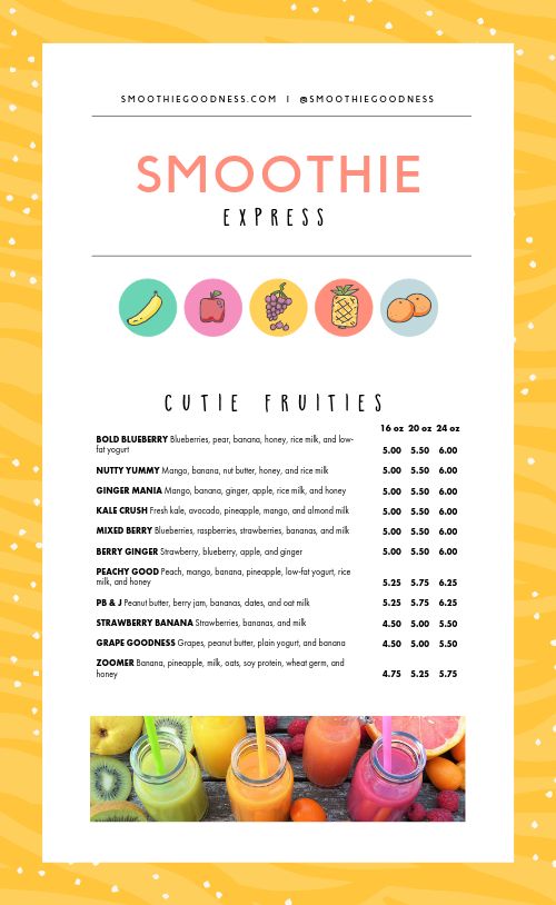 Customizable Smoothie Menu page 1 preview