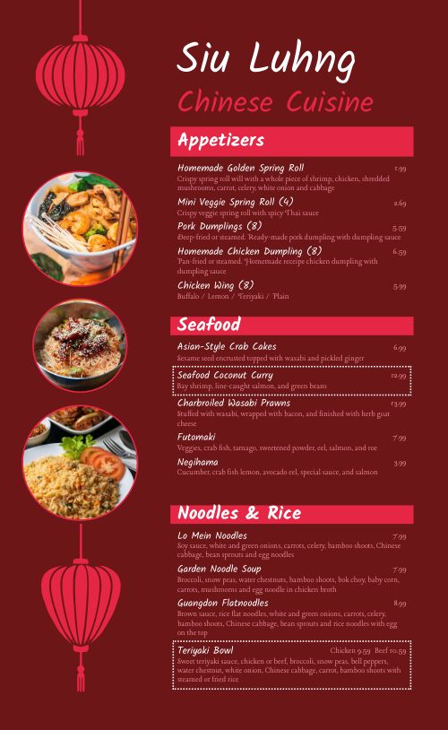 Red Lanterns Chinese Menu page 1 preview