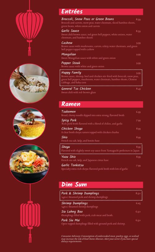 Red Lanterns Chinese Menu page 2 preview
