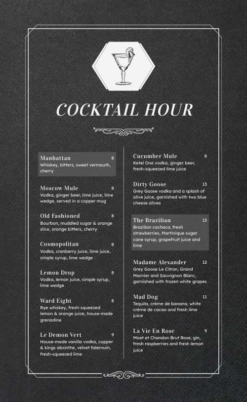 Chalkboard Cocktail Menu