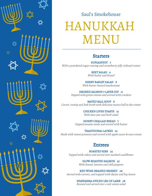 Hanukkah Menu page 1 preview