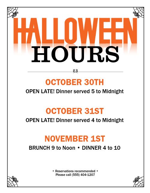 Halloween Hours Flyer page 1 preview
