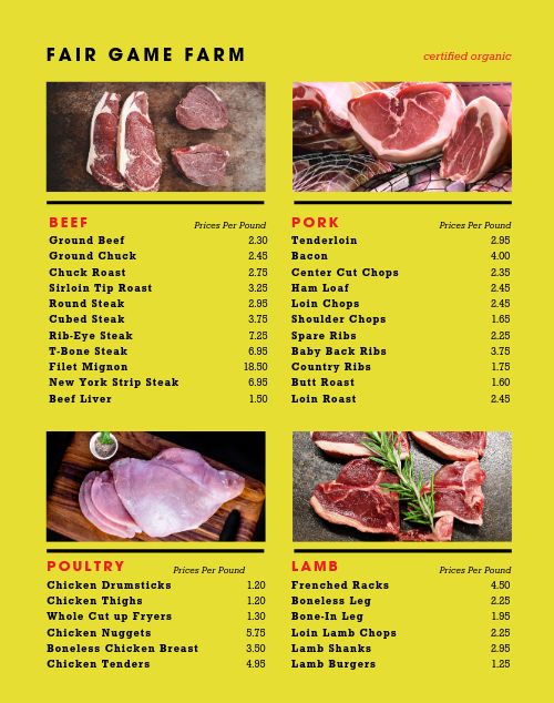 Organic Meat Farmers Market Menu Poster