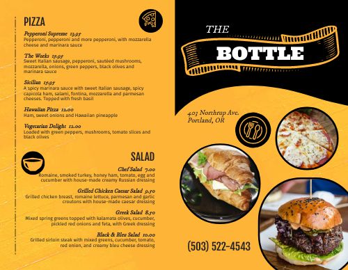 Bar Dining Bifold Takeout Menu page 1 preview