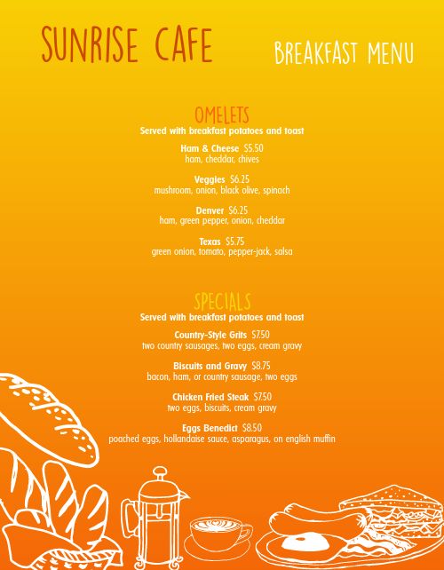 Cafe Breakfast Menu Design Template by MustHaveMenus