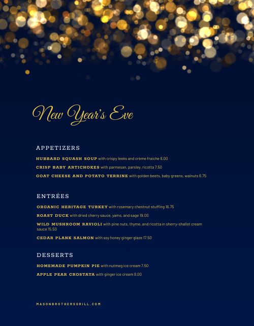 Sparkly New Years Menu