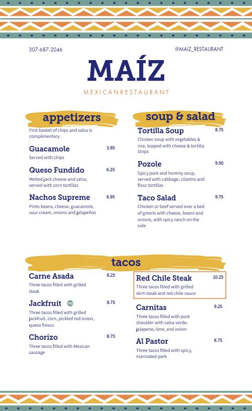 Colorful Zig Zag Mexican Menu page 1 preview