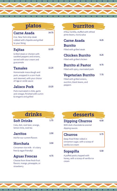 Colorful Zig Zag Mexican Menu page 2 preview