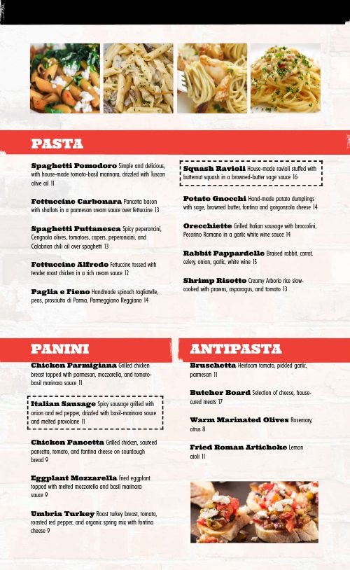 Homestyle Italian Pizzeria Menu
