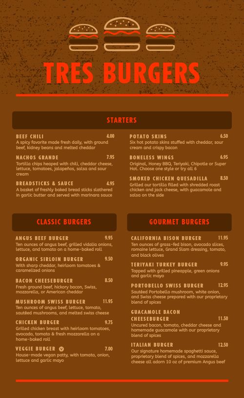 Speckled Burger Menu page 1 preview
