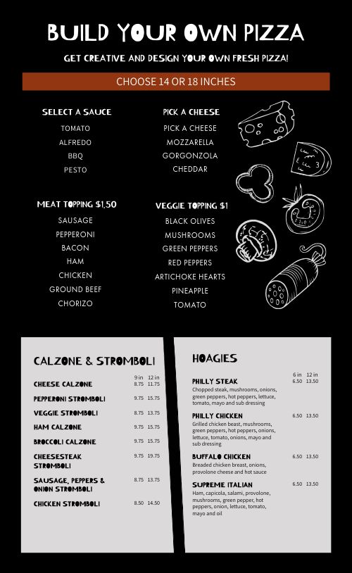 Create Your Own Pizza Menu