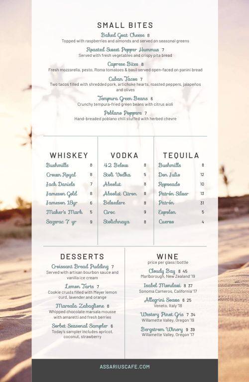 Beach Cocktails Tabloid Menu page 2 preview