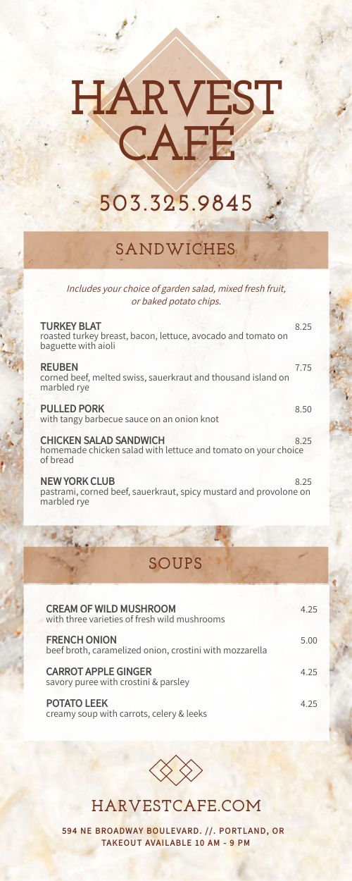 Casual Takeout Menu page 1 preview