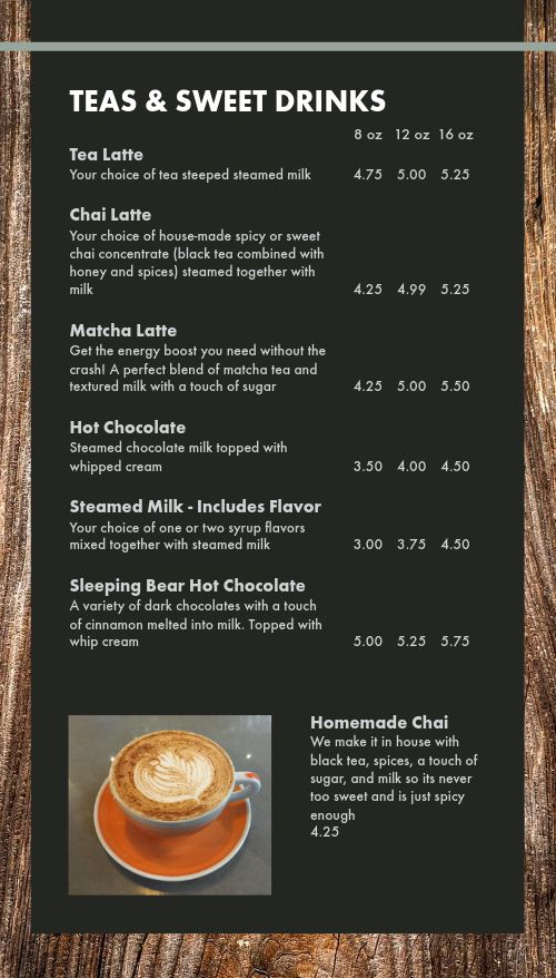 Forest Coffee Tall Digital Menu Board