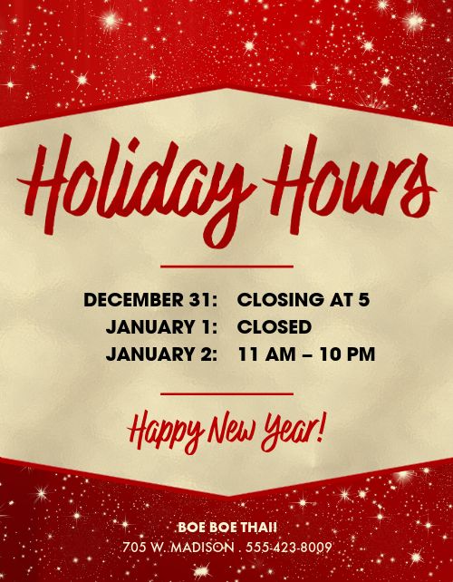 New Years Eve Hours Flyer