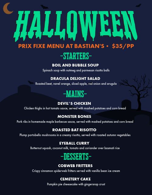 Halloween Holiday Menu page 1 preview