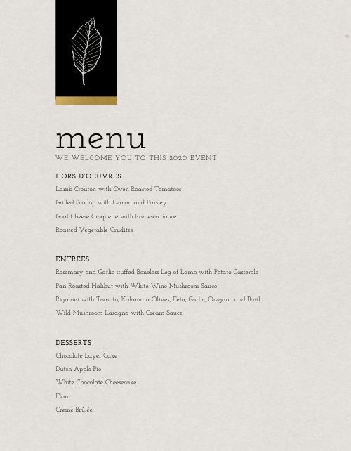 Private Event Menu Example page 1 preview