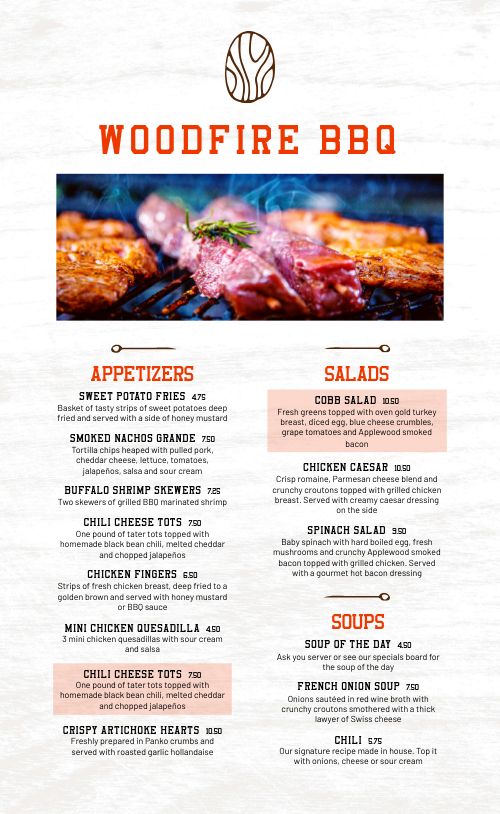 Simple White Wood BBQ Menu page 1 preview