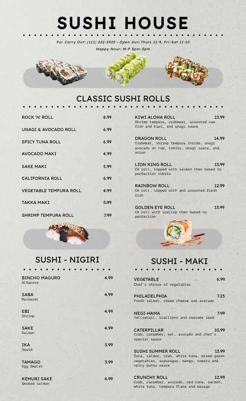 Simple Sushi Japanese Menu