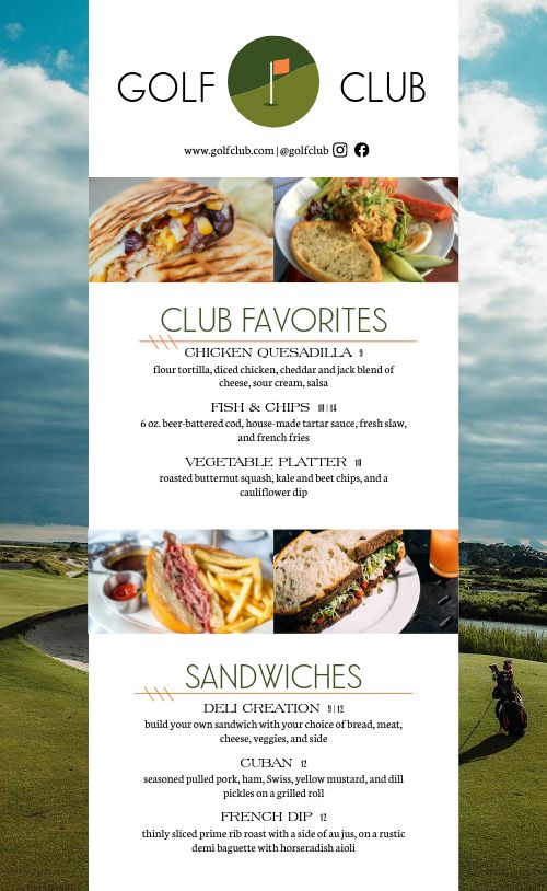 Example Golf Club Menu Design Template by MustHaveMenus