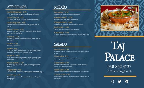 Middle Eastern Dinner Takeout Menu
