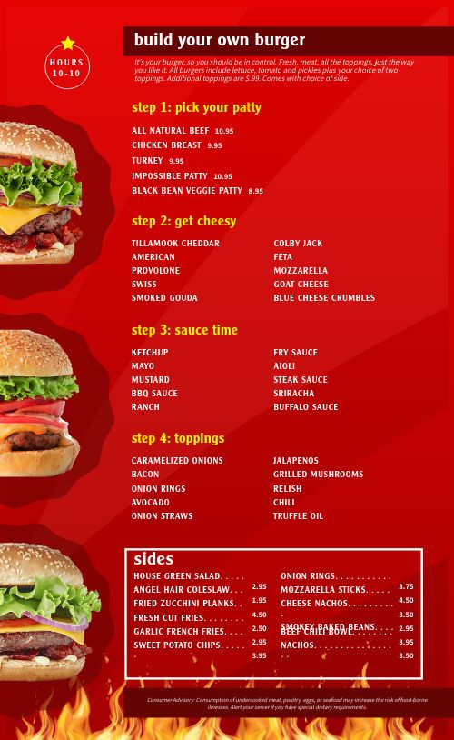 Crimson Burger Menu Design Template by MustHaveMenus