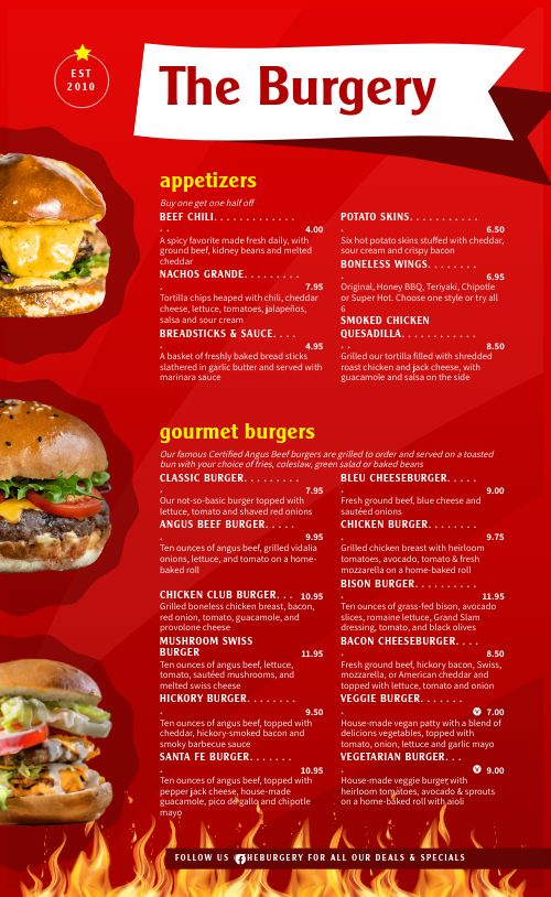 Crimson Burger Menu Design Template by MustHaveMenus