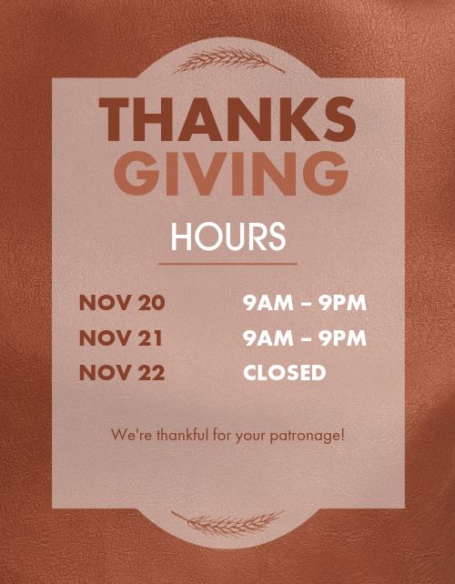 Thanksgiving Day Hours Flyer