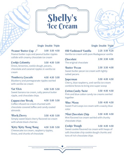 Ice Cream Parlor Menu Poster