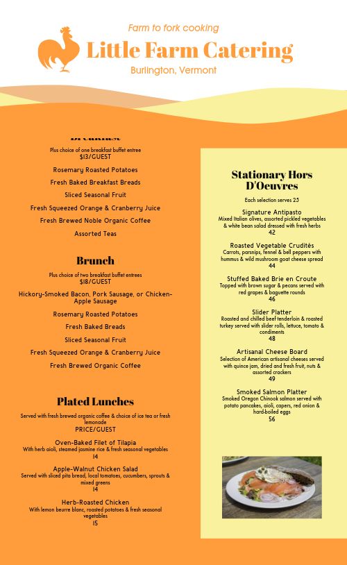 Sunrise Catering Menu page 1 preview
