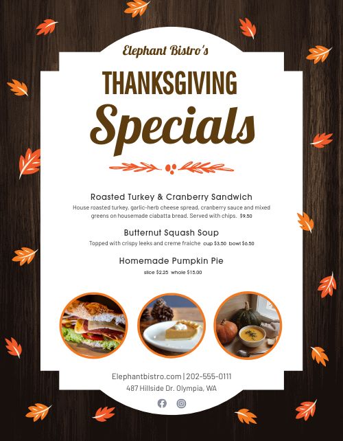Thanksgiving Specials Sign