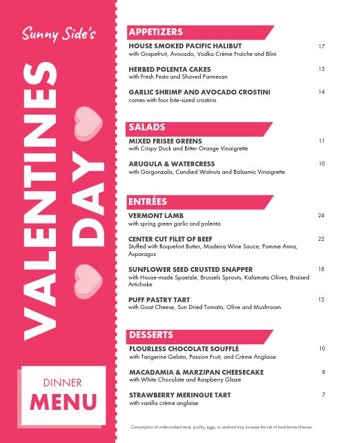 Simple Valentine's Day Menu page 1 preview