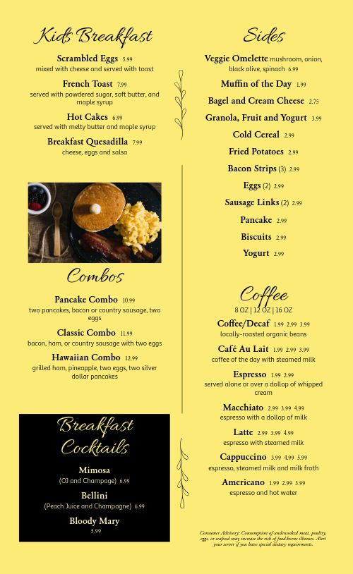 Bed and Breakfast Inn Menu page 2 preview