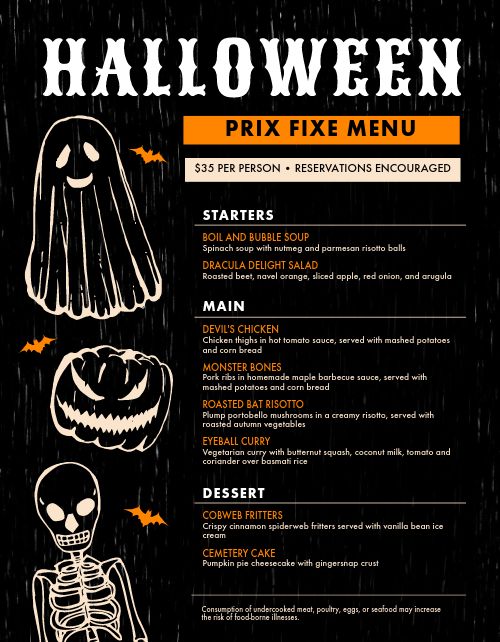 Example Halloween Menu page 1 preview
