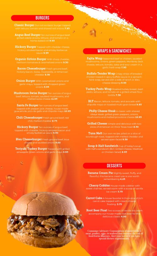 Fiery Flaming Burger Menu page 2 preview