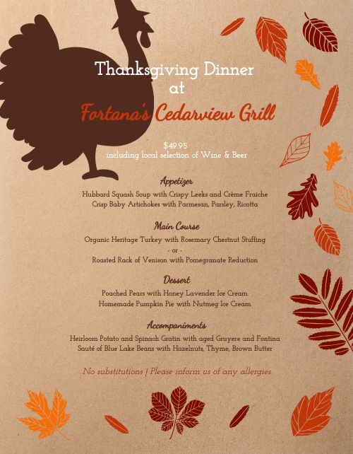 Thanksgiving Turkey Menu
