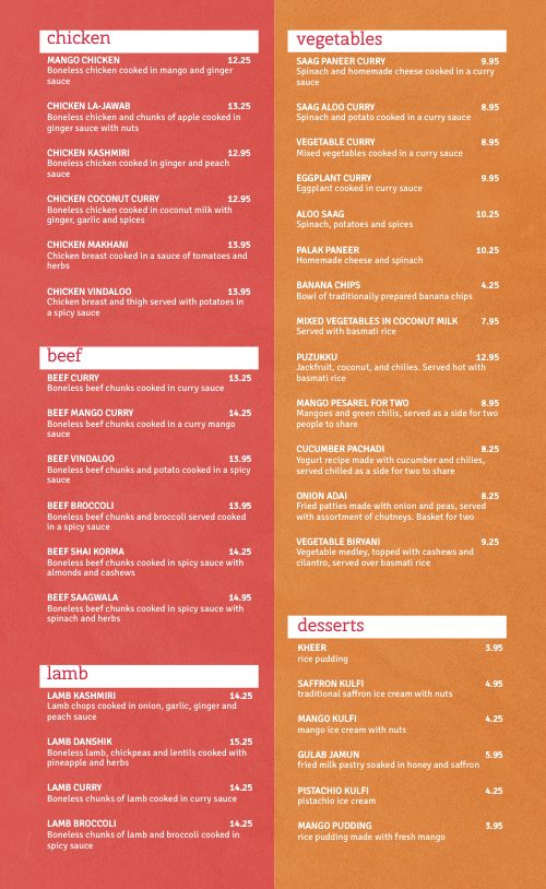 Sample Indian Menu Design Template by MustHaveMenus