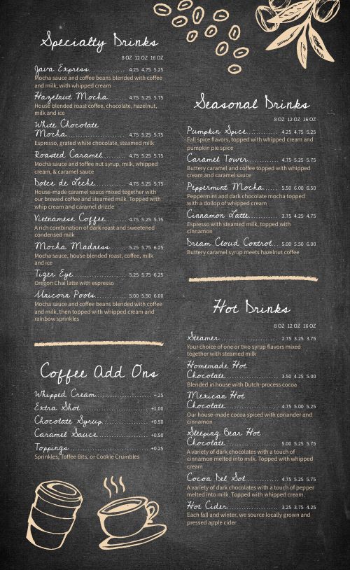 Chalkboard Coffeehouse Menu Design Template by MustHaveMenus