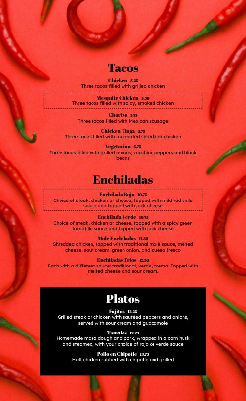 Chili shop peppers menu