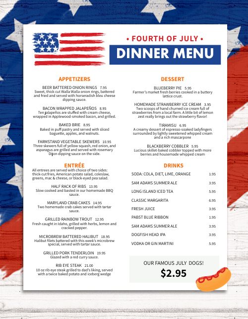 Customizable 4th of July Menu Design Template by MustHaveMenus