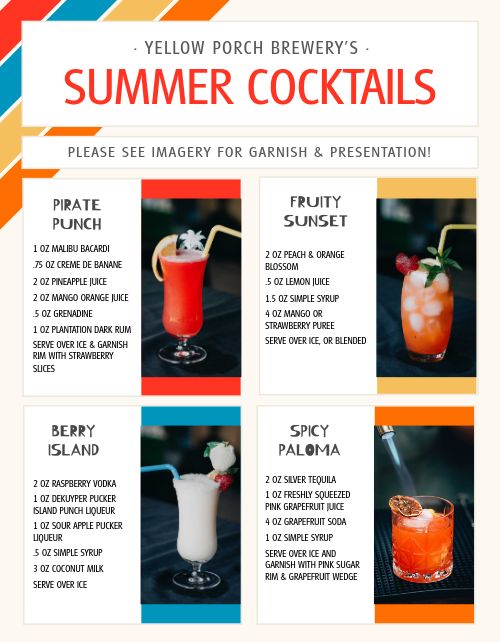 Bright Cocktail Recipe Card page 1 preview