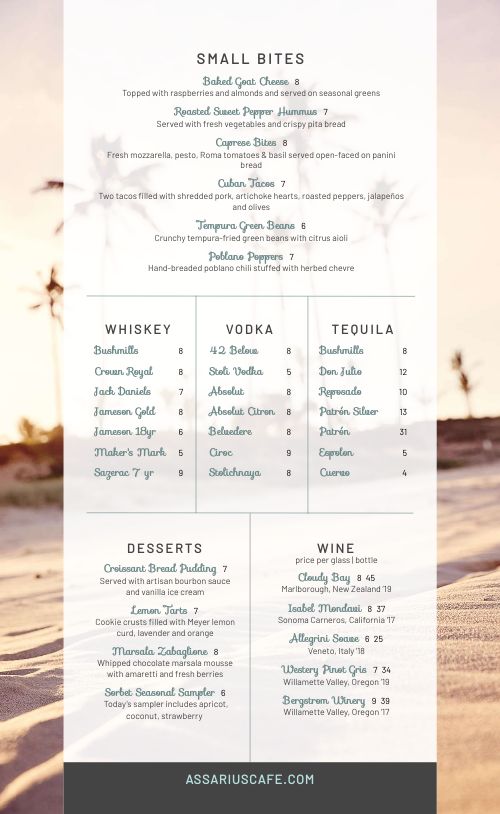 Beach Cocktails Menu